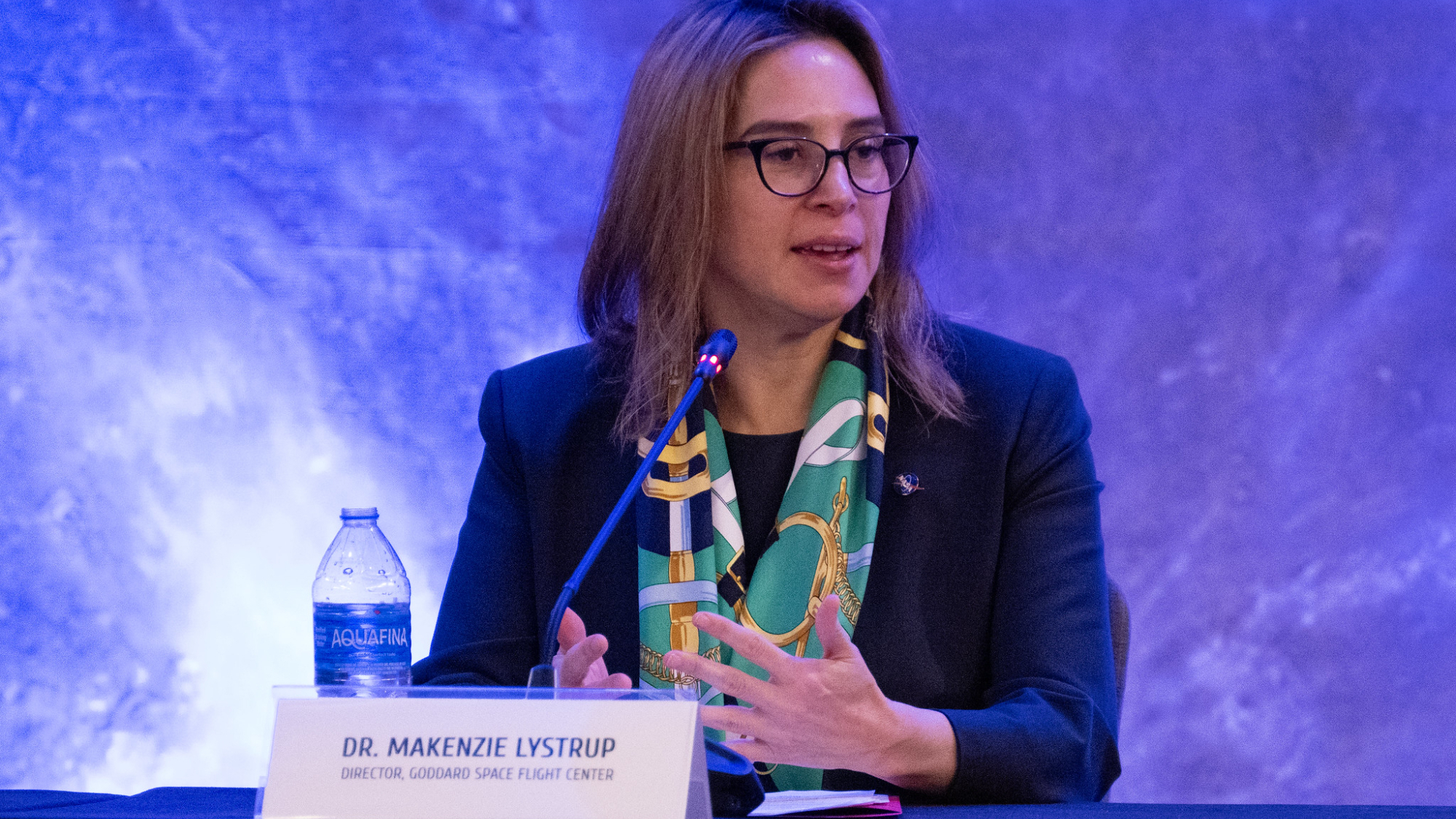 Dr. Makenzie Lystrup, director of NASA’s Goddard Space Flight Center, speaks during a panel discussion with agency center directors at the 2024 Artemis Suppliers Conference on Feb. 28, 2024, at the Grand Hyatt Hotel in Washington.