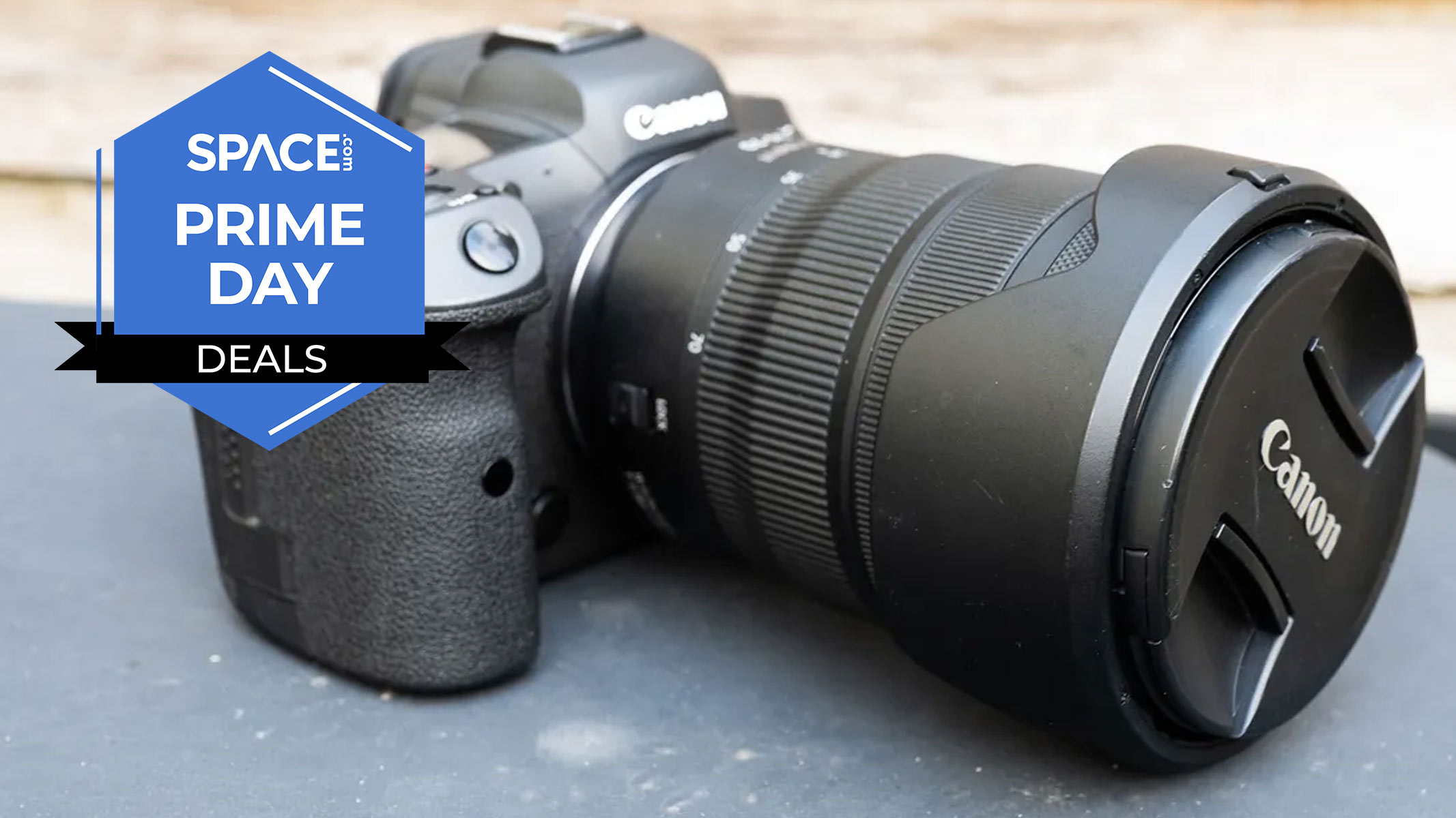 Canon EOS R5 with a Space.com Prime Day deals badge.