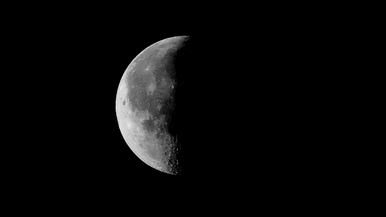 An image of the moon captured around its last quarter phase against a dark night sky.