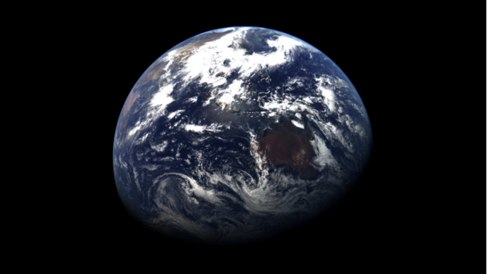 A photo of Earth taken from outer space shows its colors and weather